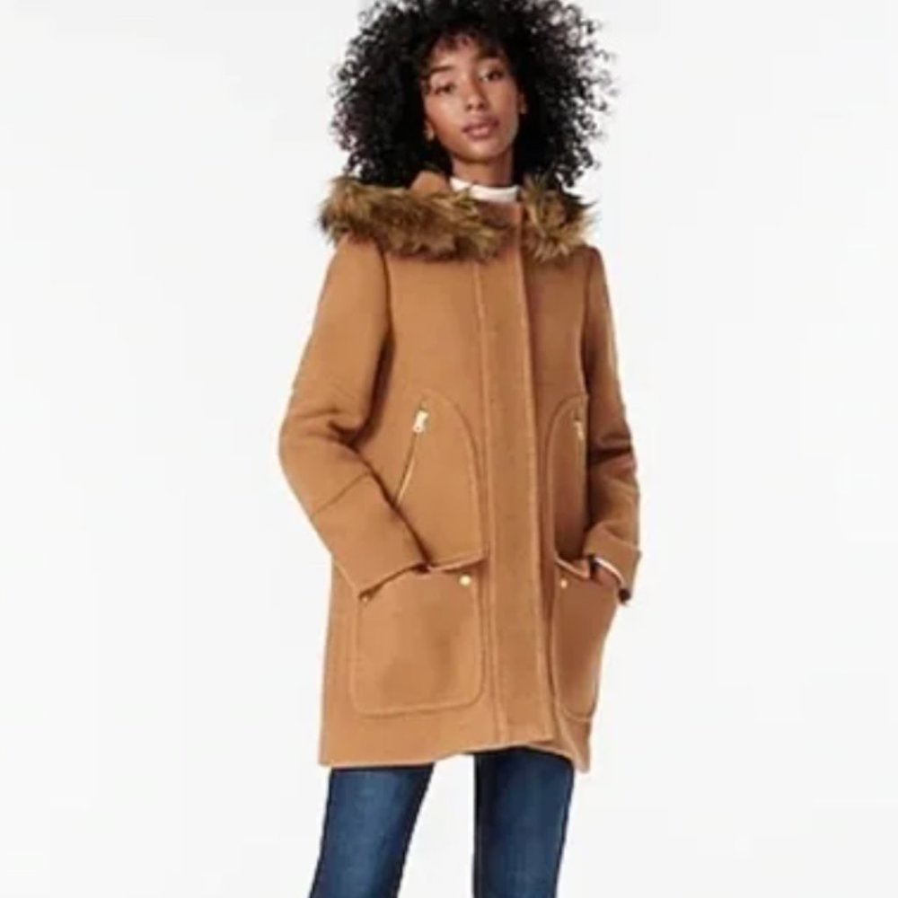 J. Crew Chateau parka in stadium-cloth wool, camel color size 8